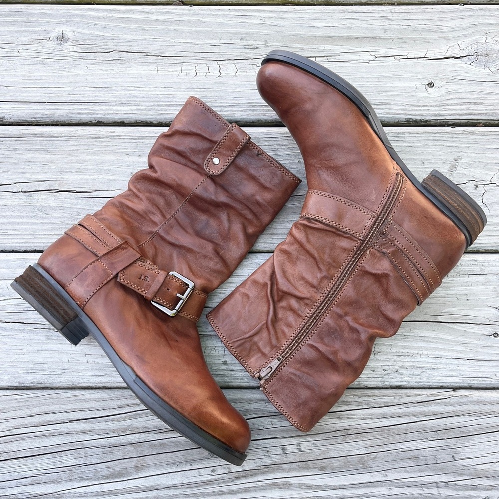 Josef Seibel Womens Sanja 14 Brown Leather Slouch Mid Calf Boots 39 US 8 8.5